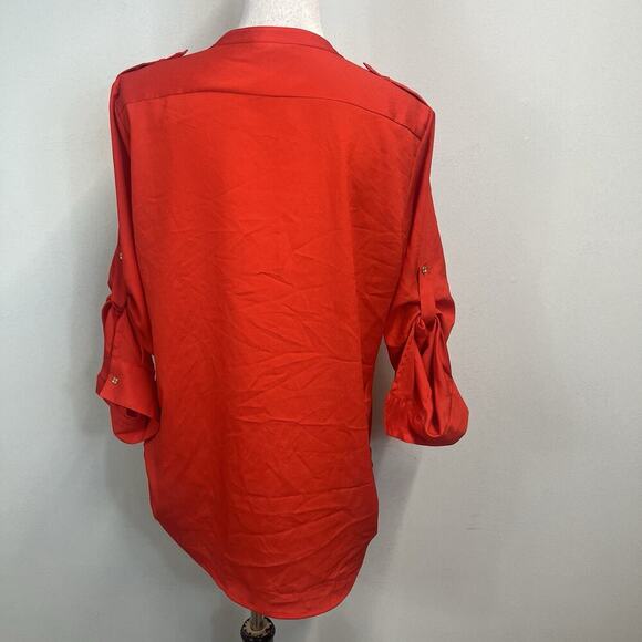 Calvin Klein Blouse Tunic size Large Cherry Red Gold Zippers Lagenlook Career - Picture 9 of 9